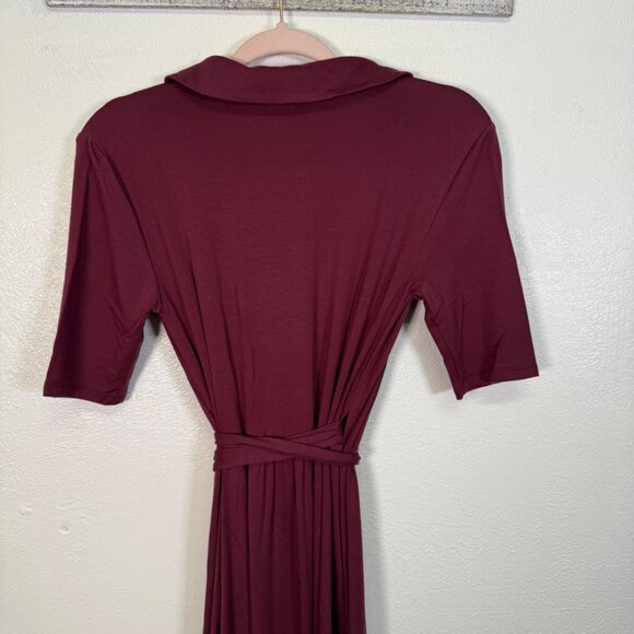 NWT Quince Tencel Jersey Midi Wrap Dress Wine Basic Sleeved Small Classic - Picture 9 of 13
